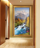 欧式山水油画 客厅过道玄关装饰画挂画 手绘风景油画风水画竖幅版