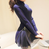 高领打底衫2016秋装新款韩版套头长袖中长款蕾丝修身加厚针织毛衣