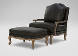 欧式实木复古做旧单人雕花头层真皮休闲沙发椅美式皮艺带扶手家具