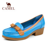 Camel/骆驼夏季女鞋中跟2015正品牛皮舒适浅口单鞋女式套脚休闲鞋