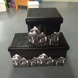 米字旗收纳凳子 储物箱换鞋凳折叠式后备箱复古做旧皮革长方形