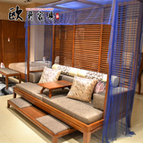 东南亚风格家具实木罗汉床榻 新中式水曲柳槟榔色客厅沙发床定制