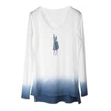 包邮 圣迪奥2015新款春装女装蓝迹印染休闲长袖T恤5180231