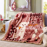 拉舍尔学生毛毯双层双面毯儿童卡通小熊毯子咖啡色礼品毯1.5米床