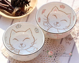 日本进口美浓烧釉下彩蜡笔猫陶瓷4.05.0多用碗米饭碗粥碗面碗