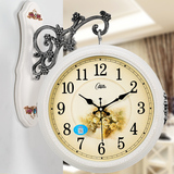 康巴丝欧式双面挂钟客厅静音创意挂表大号两面钟现代石英钟时钟表