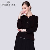 沐兰MORELINE2016春季新品圆领长袖黑色收腰修身针织外套女短款