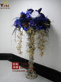 蓝色高贵仿真花落地大花瓶套装欧式客厅玄关酒店软花假花花卉摆件