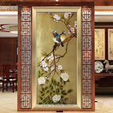 手绘高档中式有框画客厅装饰画金铂花鸟油画比翼双飞泰式东南亚
