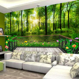 大自然风景绿树林阳台 3D立体大型壁纸壁画 客厅沙发卧室背景墙纸