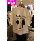 韩国代购2016夏季新款宽松大码显瘦卡通米奇前短后长短袖T恤潮女