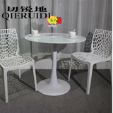 欧式郁金香桌 简约现代钢化玻璃黑白餐桌椅组合 小户型圆饭桌餐台
