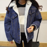 韩版冬季学生百搭宽松BF风羊羔毛牛仔外套女短款加绒加厚棉衣夹克