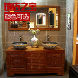 现代中式橡实木浴室柜落地卫生间洗手洗脸盆柜木质台上盆柜组合