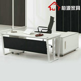柏源家具简约现代办公主管桌单人电脑桌黑白带侧柜 钢木经理桌