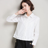 法奈莎100%全棉女衬衫秋装 韩版时尚长袖女短款衬衣宽松大码