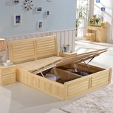 松木 实木床儿童床 单人双人床松木大床高箱体储物多功能床