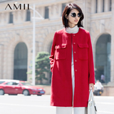 Amii女装旗舰店冬纯色直筒呢大衣中长款羊毛呢子外套11581885