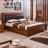 叶叶柚木真皮实木床1.8米高端卧房配套双人床现代成套实木家具