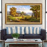手绘欧式古典风景油画横幅客厅山水油画横幅丰收的喜悦装饰挂壁画