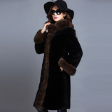 2015新款羊皮毛一体大衣女中长款长袖皮草外套紫貂狐狸毛领特价
