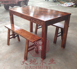 优质松木面馆餐桌椅 实木条桌条凳 长板凳 快餐桌 餐厅饭馆桌椅