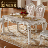实木欧式大理石餐桌椅组合6人法式大小户型雕花象牙白长方形桌