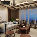 新中式实木布艺双人沙发茶几组合后现代酒店家具样板房洽谈椅