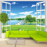 3D立体墙纸客厅卧室背景温馨浪漫大型壁画假窗户风景无纺布特惠