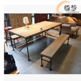 复古LOFT做旧长方形铁艺餐桌椅子水管个性办公实木咖啡桌