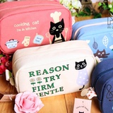 韩版学生习办公美术工具化妆包可爱动物猫咪笔袋文具盒大容量帆布