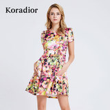 Koradior/珂莱蒂尔正品2016新品韩版印花钉珠修身显瘦夏季连衣裙