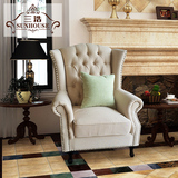 三浩SH11美式乡村老虎椅单人沙发椅客厅卧室复古棉麻老虎椅书房椅