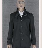 丹麦J家 外贸原单代购品牌男装男纯棉黑色单排扣修身风衣中款外套