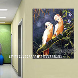 大芬村纯手绘油画 客厅电箱配画装饰画 中式无框画 花鸟油画鹦鹉
