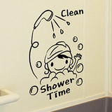 淋浴时间 卫生间厕所玻璃防水洗澡澡温馨卡通可爱彩语墙贴纸bs