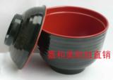 密胺仿瓷餐具红黑双色4寸10cm有盖螺纹汤盅味增汤碗盖小碗BC0040