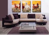 八骏马全图纯手绘油画现代客厅装饰画无框画欧式壁画三联画M1256