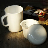 唐山隆达骨瓷茶杯 带盖带茶隔茶漏 马克杯 杯子 水杯 盖杯 纯白