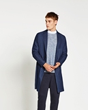 ZARA香港代購2016款男装欧美時尚靛藍色大衣  6861/352 特价