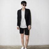 韩国东大门男装代购 16夏季薄款修身西装外套 纯色休闲短裤套装