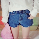 YUKIXIAOSHU。韩国订单 简洁显瘦的小毛边牛仔短裤 7163