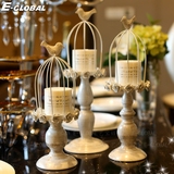 包邮欧式铁艺创意白色复古鸟笼雕花蜡烛台烛光晚餐浪漫情人节摆件