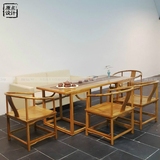 新中式免漆茶桌老榆木圈椅现代软包沙发老榆木禅意茶桌椅沙发组合