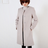 韩版新款女装气质显瘦无领毛呢外套中长款双面绒圆领羊绒大衣女潮
