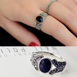 韩国进口 复古优雅仿黑玛瑙水晶时尚戒指环女个性潮人首饰品礼物