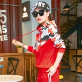 2016新款休闲套装女春秋运动服韩版修身印花运动装大红卫衣两件套