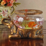 欧式招财大象鱼缸小型透明玻璃水族箱开放式客厅创意装饰品摆件