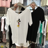 韩国东大门订单夏季女装新款MT正品双V领宽松套头短袖米奇T恤