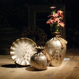 创意美式田园陶瓷花瓶摆盘三件套摆件客厅酒柜玄关电视柜欧式摆件